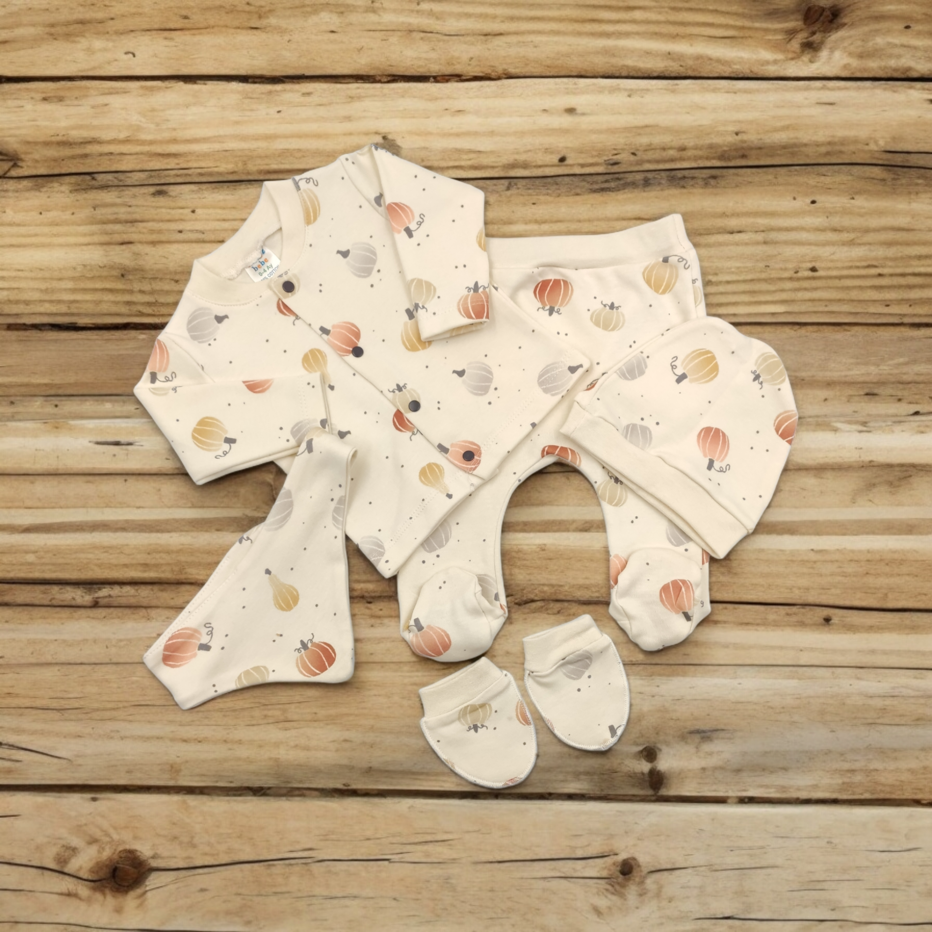 Unisex Balkabağı Desenli 5'li Hastane Çıkışı