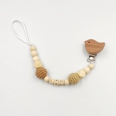 İsimli Kahverengi Kuş Klipsli Emzik Zinciri