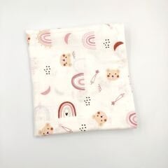 Pembe Desenli Müslin Örtü