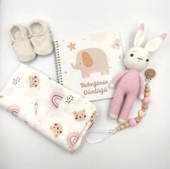 Bebek Anı Defterli Kız Bebek Hediye Seti